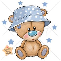 Cute Cartoon Teddy Bear PNG, clipart, Sublimation Design, Children printable, Panama, hat, art