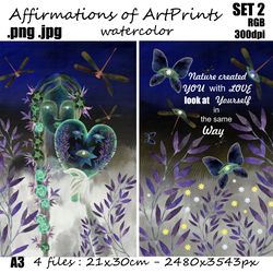 SET 2 Art Prints. Illustrations. Magic affirmations. Motivations and Harmony A4 png jpg