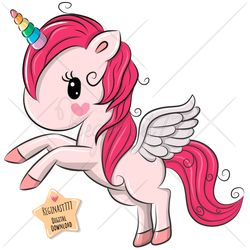 cute cartoon unicorn png, clipart, sublimation design, children printable, pink, art