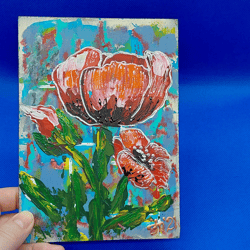 Red Poppy Painting Summer Flowers Painting Bouquet Art Garden Flowers Little Impasto Painting Wall Art Original Painting