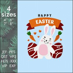 Easter bunny Embroidery Design, Happy Holidays rabbit, 4 sizes