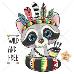 Cute Cartoon Raccoon PNG clipart, Wild, Tribal, Sublimation Design, Digital clip art