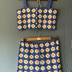 crochet daisy clothing set, floral crochet crop cami top and shorts set, granny summer top and shorts