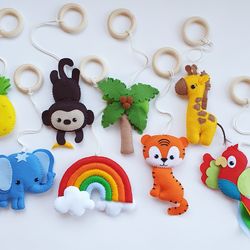 Safari baby play gym, rainbow mobile, wooden gym frame, African animals, Montessori, Activity Gym Toys