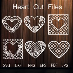 Floral Lace Hearts SVG Bundle, Heart Monogram Frame Templates for Laser, Paper, Vinyl Cut, Silhouette Cameo, Cricut