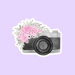 floral camera sticker, photographer sticker, vintage camera sticker, aesthetic stickers, scrapbook stickers