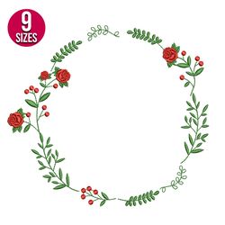 rose wreath embroidery design, machine embroidery design, instant download