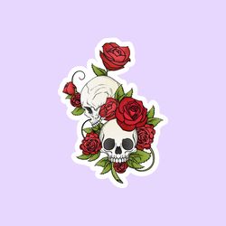skulls and roses sticker, goth art spooky stickers, scrapbook sticker, punk sticker