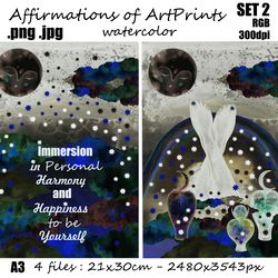 SET 2 Art Prints. Illustrations. Magic affirmations. Relaxation and Harmony A4 png jpg