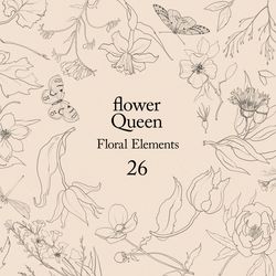 line art graphic floral element, line botanical clipart