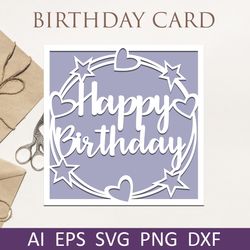 Layered birthday card svg, Happy birthday papercut card