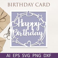 layered birthday card svg, happy birthday papercut card