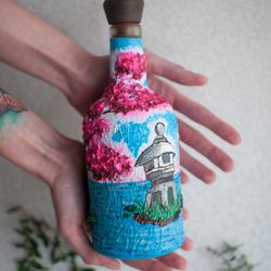 sakura bottle, decorative alcohol bottle, bottle collecting, nature, japanese gift, decorated bottle