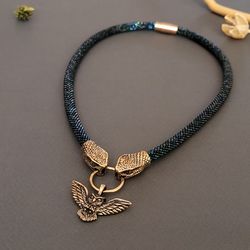 Snake, Necklace Snake with owl, Beaded Snake