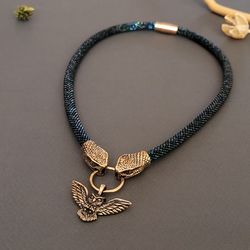 snake, necklace snake with owl, beaded snake