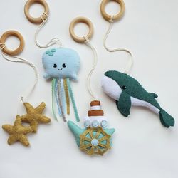 Sea baby play gym, wooden baby gym with toy, Infant activity center, ocean animals, baby shower gift, whale play gym toy