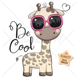 Cute Cartoon Giraffe PNG, clipart, Sublimation Design, Cool, Print, clip art, Glasses