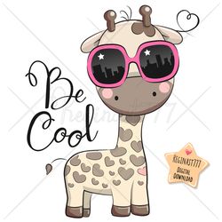 cute cartoon giraffe png, clipart, sublimation design, cool, print, clip art, glasses