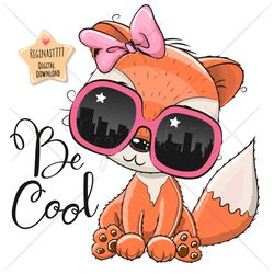 cute cartoon fox png, clipart, sublimation design, cool, print, clip art, glasses