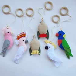 Australian birds Hanging Baby Gym Toy, gallah cockatoo Nursery Decor, Animal Activity Gym Toy, Aussiebaby, Play Gym Toys