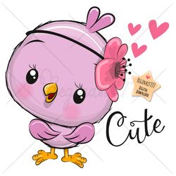 cute cartoon bird png, clipart, sublimation design, girl, children printable, flower, cool, art