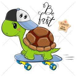 Cute Cartoon Turtle PNG, clipart, Sublimation Design, skateboard, Children printable, Cool, art
