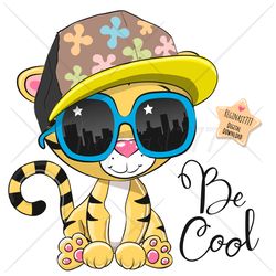 cute cartoon tiger png, clipart, sublimation design, cool, print, clip art, glasses
