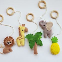 Safari animals play Baby Gym toys, hanging Gym toys, Play Gym felt toys, Activity Gym Toys, felt crib toys, baby shower