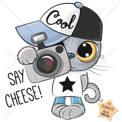 cute cartoon cat png, clipart, camera, sublimation design, cool, print, clip art, glasses