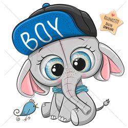 Cute Cartoon Elephant PNG, clipart, Sublimation Design, Cap, Panama hat, boy, art