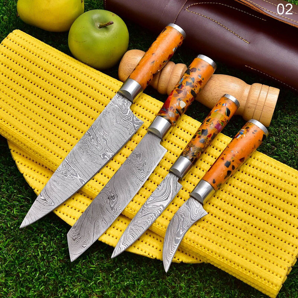 Handmade Damascus Steel Kitchen Knives set, Chef knife set, Steak knife, Bar B Q.jpg