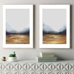 Smoky Landscape Art Print Set of 2 Abstract Watercolor Landscape Misty Forest Watercolor Painting Wall Decor