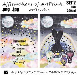Art Prints Posters Postcards SET 2 Relaxation and Harmony Watercolor affirmations A5 png jpg
