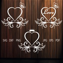 Hearts SVG Bundle, Heart Monogram Frame Templates