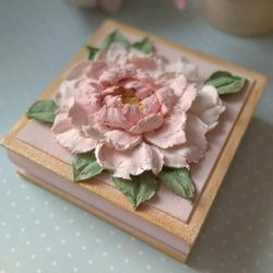 small jewelry box with 3d peony gift for woman for mother's day trinket box for girl shabby chic decor pink jewelry box