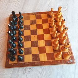 Classic Soviet chess set medium size 1970s - vintage wooden Russian chess