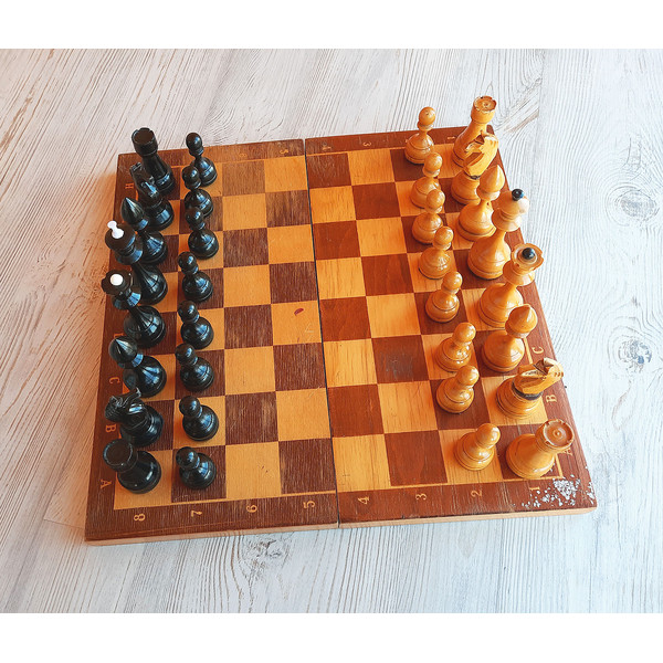wooden soviet medium size chess set vintage