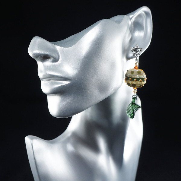 green-beige-earrings-silver-flower-stud-and-dangle-unique-handmade-earrings-jewelry