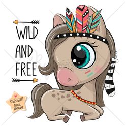 Cute Cartoon Pony PNG clipart, Wild, Tribal, Sublimation Design, Digital clip art