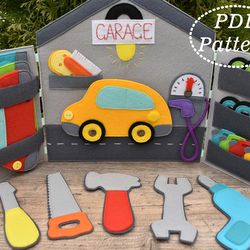 Car Service Quiet Book for toddlers Felt PDF Pattern, Felt Garage for Car toys Activity book