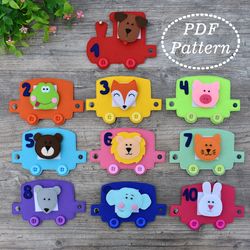 Rainbow Train Educational Game for toddlers Felt PDF Pattern, Train toy with clasps