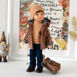 Brown set clothes with backpack for 13 inch doll boy Paola Reina Las Amigas, Siblies Ruby Red, outfit for doll boy
