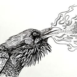 Crow Artwork Hand Painted Original Art Ink Bird Wall Art