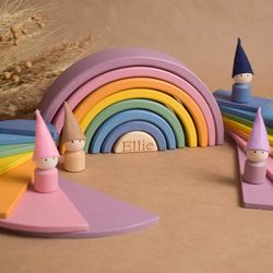 montessori wooden rainbow stacking toy set pastel
