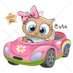 Cute Cartoon Owl PNG, clipart, Sublimation Design, Cool, Print, clip art, Car, Pink