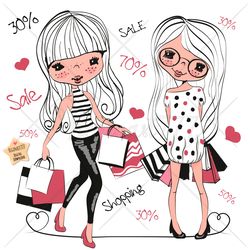 cute cartoon girls png, clipart, sublimation design, children printable, shopping, art