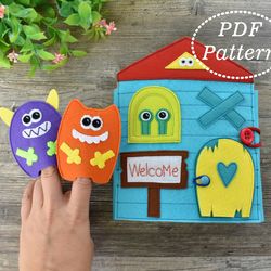 Monsters House Book Felt PDF Pattern, Felt Monster finger puppets