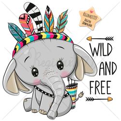 Cute Cartoon Elephant PNG clipart, Wild, Tribal, Sublimation Design, Digital clip art