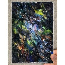 Outer Space Painting Galaxy ORIGINAL Watercolor Painting Stellar Space Universe Small Art by artist Marina Chuchko
