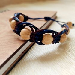 Handmade oak Wood woven Shamballa Bracelet, braided macrame Shambhala bracelet, Beaded Shambala bracelet